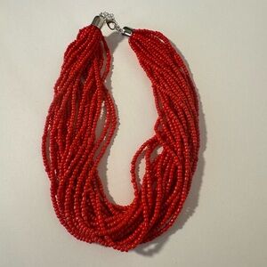 Vibrant Red Multi-Strand Beaded Necklace